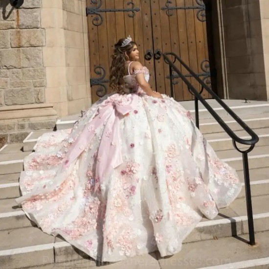 Princess Pink Ball Gown Quinceanera Dress 2024 Flowers Appliques Beads Sweet 16 Dress Corset Vestidos