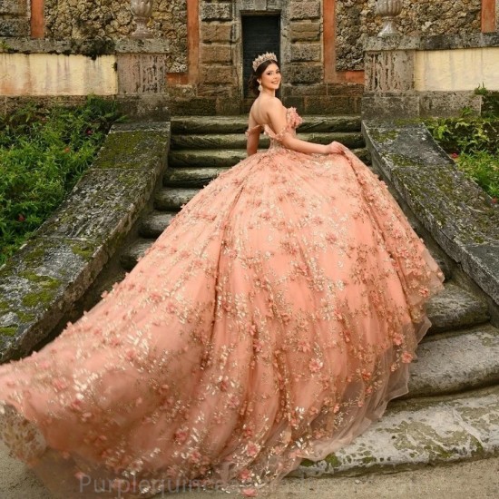 Puffy Blush Quinceanera Dress 2024 Ball Gown Appliques Lace Beading Sequins Skirt Sweet 16 Dress vestidos de 15