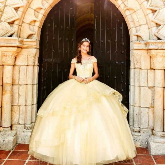 Puffy Tulle Quinceanera Dresses Off The Shoulder Appliques Lace Ball Gowns Sweet 16 Vestidos de 15 Anos