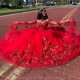 Red Quinceanera Dresses Ball Gown For 16 weet Girl Sequined Appliques Lace Tull With Cape Train Princess Dress Vestidos De 15