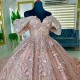 Rose Gold Off The Shoulder Beading Sequined Ball Gown Quinceanera Dresses 3D Flowers Appliques Lace Corset Vestidos De 15 Anos