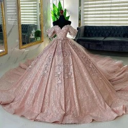 Rose Gold Off The Shoulder Beading Sequined Ball Gown Quinceanera Dresses 3D Flowers Appliques Lace Corset Vestidos De 15 Anos