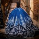 Royal Blue Quinceanera Dress Ball Gown With Cape Applique Beading Crystal Sweet 16 Vestidos De 15 Anos