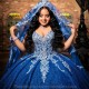 Royal Blue Quinceanera Dress Ball Gown With Cape Applique Beading Crystal Sweet 16 Vestidos De 15 Anos