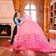 Ruffled Pink Quinceanera Dresses Ball Gown 2024 Beaded Lace Appliques Sweet 16 Dress Vestidos De XV Anos