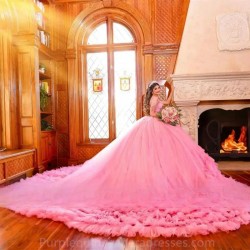 Ruffled Pink Quinceanera Dresses Ball Gown 2024 Beaded Lace Appliques Sweet 16 Dress Vestidos De XV Anos