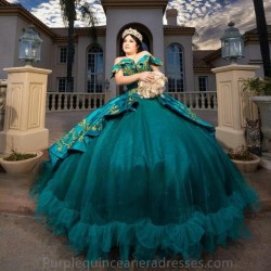 Ruffles Emerald Green Quinceanera Dress Beads Appliques Princess Ball Gowns Birthday Party Prom Dresses Vestidos De 15 Anos