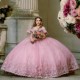 Ruffles Pink Illusion Ball Gown Quinceanera Dress Off Shoulder Appliques Lace Corset Mexican Vestidos De 15 Anos