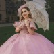 Ruffles Pink Illusion Ball Gown Quinceanera Dress Off Shoulder Appliques Lace Corset Mexican Vestidos De 15 Anos