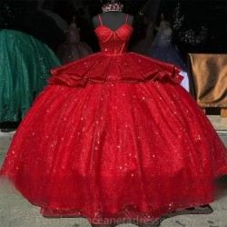 Ruffles Red Princess Quinceanera Dress 2024 Lace Beaded Ball Gowns Birthday Dress Sweet 16 Dress Vestidos De 15 Anos Custom