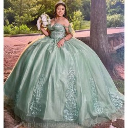 Sequined Green Princess Ball Gowns Quinceanera Dress For Mexican Girls Birthday Prom Dress Appliques Beads 15 16 Vestidos