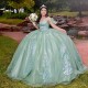 Sequined Green Princess Ball Gowns Quinceanera Dress For Mexican Girls Birthday Prom Dress Appliques Beads 15 16 Vestidos