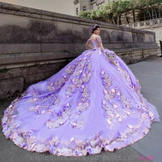 Sequined Lilac Floral Beading Crystal Quinceanera Dresses Ball Gown Appliques Corset Sweet 15 Vestidos De Sweet 16 Gown