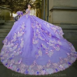 Sequined Lilac Floral Beading Crystal Quinceanera Dresses Ball Gown Appliques Corset Sweet 15 Vestidos De Sweet 16 Gown