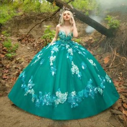 Sequined Women’s Sparkle Quinceanera Dress 3D Flowers Applique Beaded Ball Gowns Sweep Train Vestido de 15 Anos Sweet 16