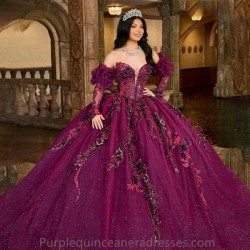 Shiny Beads Purple Quinceanera Dresses Off Should Soft Tulle Ball Gown With Bow Vestidos De 15 Anos Sweet 16 Saudi Arabia