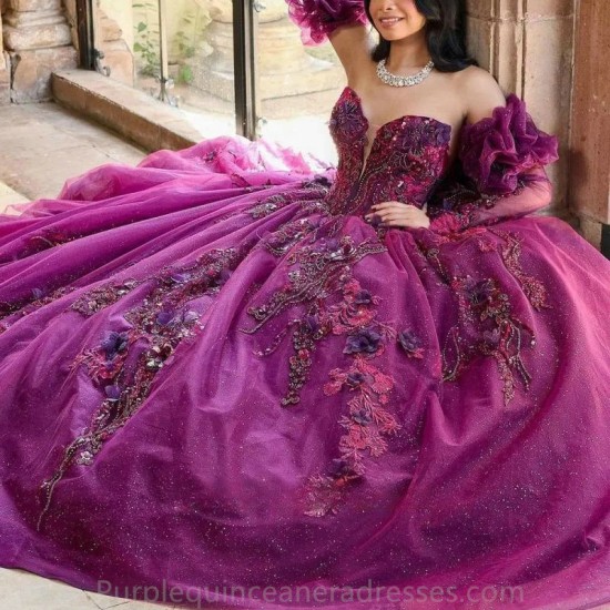 Shiny Beads Purple Quinceanera Dresses Off Should Soft Tulle Ball Gown With Bow Vestidos De 15 Anos Sweet 16 Saudi Arabia