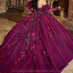 Shiny Beads Purple Quinceanera Dresses Off Should Soft Tulle Ball Gown With Bow Vestidos De 15 Anos Sweet 16 Saudi Arabia