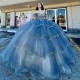 Shiny Dark Blue Quinceanera Dress Ball Gown Crystal Beading Tiered Ruffles Corset Sweet 16 Vestidos De 15 Anos