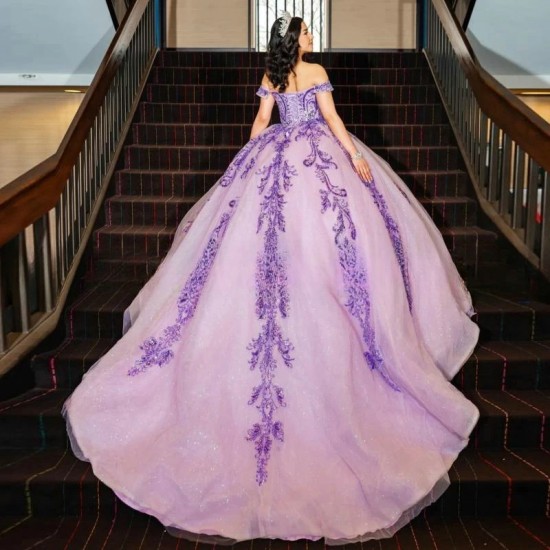 Shiny Purple Quinceanera Dress Appliques Beads Sequined Birthday Gowns LuxuryWedding Dresses Vestidos De 15 Quinceanera