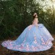 Sky Blue Floral Lace Quinceanera Dresses Ball Gown Beading 3D Flowers Mexican Vestidos De 15 Anos Sweet 16 Pageant Dress