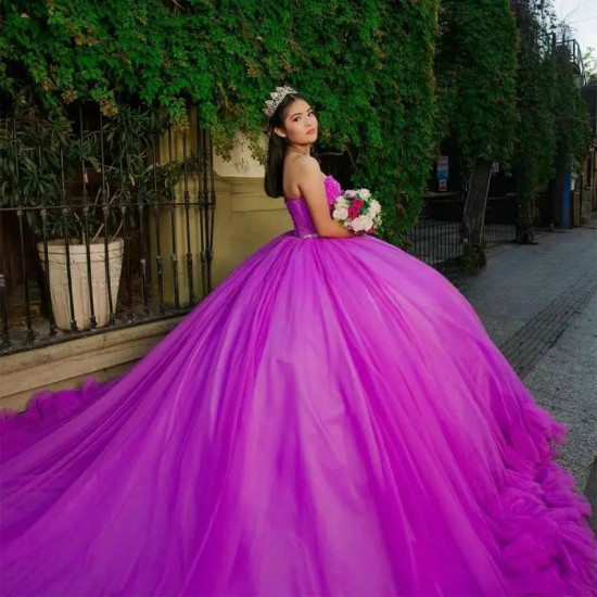 Sleeveless Purple Quinceanera Dress Corset Party Dresses for Birthday Sweetheart Beading Ruffles Ball Gown Sweet 15 Year Gown