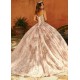 Spaghetti Rose Gold Beading Quinceanera Dresses Floral Sequined Sweet 16 Prom Dress Party Wear Pageant Evening Gowns