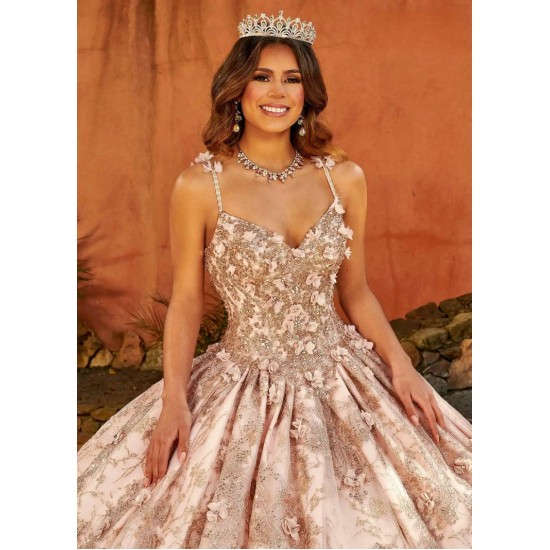 Spaghetti Rose Gold Beading Quinceanera Dresses Floral Sequined Sweet 16 Prom Dress Party Wear Pageant Evening Gowns