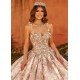 Spaghetti Rose Gold Beading Quinceanera Dresses Floral Sequined Sweet 16 Prom Dress Party Wear Pageant Evening Gowns