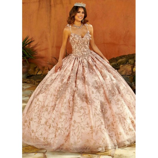 Spaghetti Rose Gold Beading Quinceanera Dresses Floral Sequined Sweet 16 Prom Dress Party Wear Pageant Evening Gowns