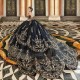 Spaghetti Strap Black Ball Gown Quinceanera Dresses Gold Sequined Appliques Lace Corset Vestidos De 15 Anos