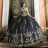 Spaghetti Strap Black Ball Gown Quinceanera Dresses Gold Sequined Appliques Lace Corset Vestidos De 15 Anos