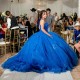 Spaghetti Strap Blue 3D Flowers Appliques Lace Shiny Ball Gown Quinceanera Dresses Corset Vestidos De 15 Anos