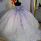 Spaghetti Strap Lilac Crystal Ball Gown Quinceanera Dresses With Cape Illusion Sequined Appliques Corset Vestidos De 15 Anos