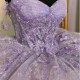 Spaghetti Strap Lilac Crystal Ball Gown Quinceanera Dresses With Cape Illusion Sequined Appliques Corset Vestidos De 15 Anos