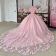 Spaghetti Strap Open Back Sequin Pearls Flowers Evening Dress 2024 Ball Gown Floor Length Backless Quinceanera Dress