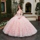 Spaghetti Strap Pink Quinceanera Dress Ball Gown 3D Butterfly Lace Lace up With Bow Women Birthday for Luxury 2024