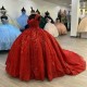 Sparkly Beading Red Ball Gown Quinceanera Dresses 2024 Lace Appliques Beaded Sweet 16 Dress Off The Shoulder Birthday Dress