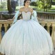 Strapless Mint Ball Gown Quinceanera Dress 2024 Sweetheart Appliques Crystals Beading Sweet 16 Party