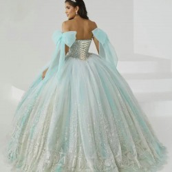 Strapless Mint Ball Gown Quinceanera Dress 2024 Sweetheart Appliques Crystals Beading Sweet 16 Party