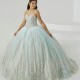 Strapless Mint Ball Gown Quinceanera Dress 2024 Sweetheart Appliques Crystals Beading Sweet 16 Party