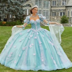 Sweetheart 3D Flora Quinceanera Dresses Off Shoulder Appliques Flowers Sweet 15 Birthday Princess Party Gowns Vestidos De 15