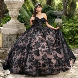 Sweetheart Black Sequined Appliques Lace Ball Gown Quinceanera Dresses Illusion Bow Corset Vestidos De 15 Anos