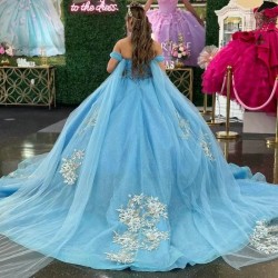 Sweetheart Blue Quinceanera Dress Ball Gown With Cape Appliques Lace Beads Sweet 16 Vestidos De Fiesta