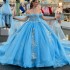 Sweetheart Blue Quinceanera Dress Ball Gown With Cape Appliques Lace Beads Sweet 16 Vestidos De Fiesta