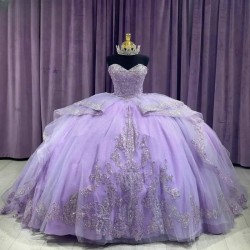 Sweetheart Lilac Ball Gown Quinceanera Dresses Sequined Appliques Lace Corset Vestidos De 15 Anos