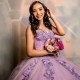 Sweetheart Lilac Quinceanera Dresses Ball Gown Birthday Party Gown Sleeveless 3D Flowers Pearl Applique Sweet 15 Year Gown