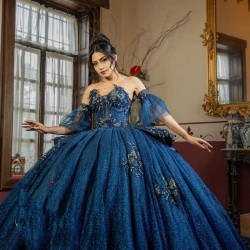 Sweetheart Navy Blue Quinceanera Dresses Beads Applique Lace Beads Ball Gown Sweet Sixteen Dress Gowns vestidos de