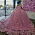 Sweetheart Pink Ball Gown Quinceanera Dress 3DFlower Applique Beading Tulle Princess With Cape Vestido De XV Anos Brithday Party