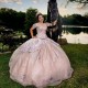 Sweetheart Pink Off the Shoulder Ball Gown Beaded Quinceanera Dress Princess Corset Dresses Appliques Flower Beads Vestido